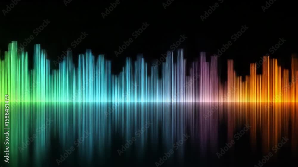 Poster a colorful line of music notes with orange and blue notes. the music notes are in a row and are in t