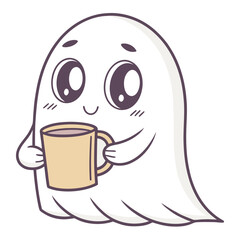 Cute Ghost Enjoying a Warm Cup of Coffee
