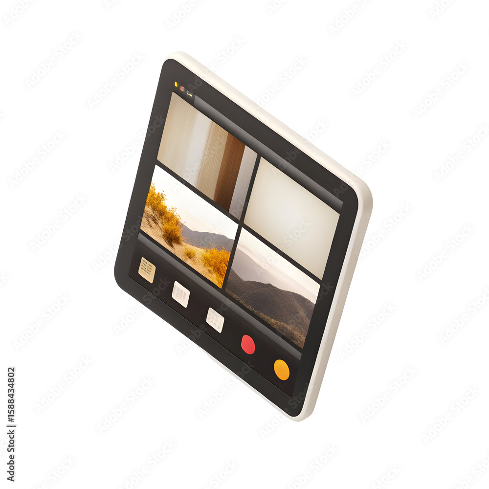 Poster digital screen displaying landscape images isolated on a transparent background