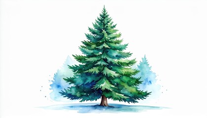 Fototapeta premium Watercolor Painting of a Christmas Tree on White Background for Holiday Designs