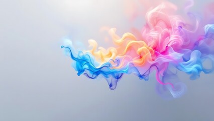 Soft rainbow smoke swirling on a clean white background, creating a dreamy and artistic atmosphere. Ideal for backgrounds, digital art, or elegant visual designs