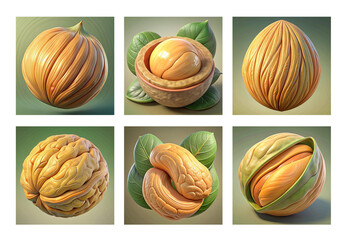Realistic nuts arts Icons nuts Icons set Stickers pack Collection 