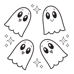 Cute Ghosts Celebrate with Sparkles and Fun