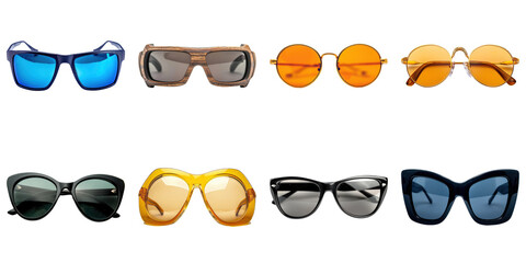 Collection of various sunglasses with transparent background