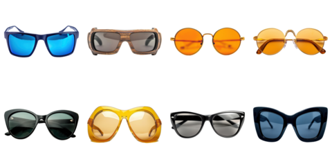 Collection of various sunglasses with transparent background