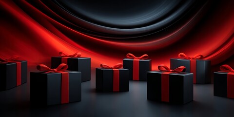 Elegant Black Friday Gifts Tied with Red Ribbons
