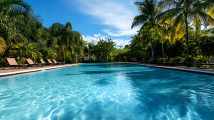 Fototapeta premium Swimming pool at a tropical resort. Summer vacation paradise.