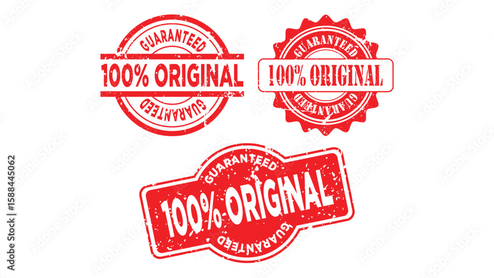Fototapete set of three distressed red rubber stamps with the text 100 percent original guaranteed isolated on 