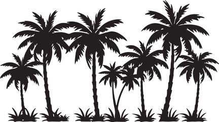 Tropical palm tree silhouettes against a vibrant summer sky illustrate a peaceful beach landscape perfect for a relaxing island vacation design