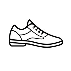 Black and white line drawing of a classic oxford shoe isolated on white background