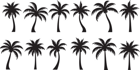 Tropical palm trees silhouettes grace a summer beach landscape, perfect for island vector illustrations