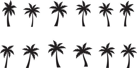 Tropical palm trees silhouette on a sunny beach at sunset, perfect for summer vacation landscape illustrations