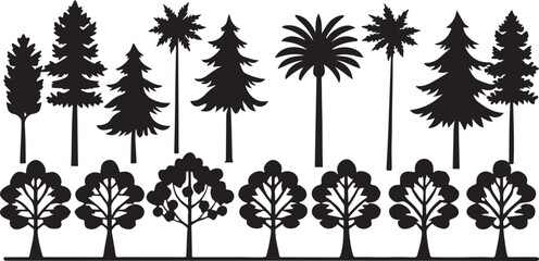 Vector set of tree, palm, and plant silhouettes for nature design