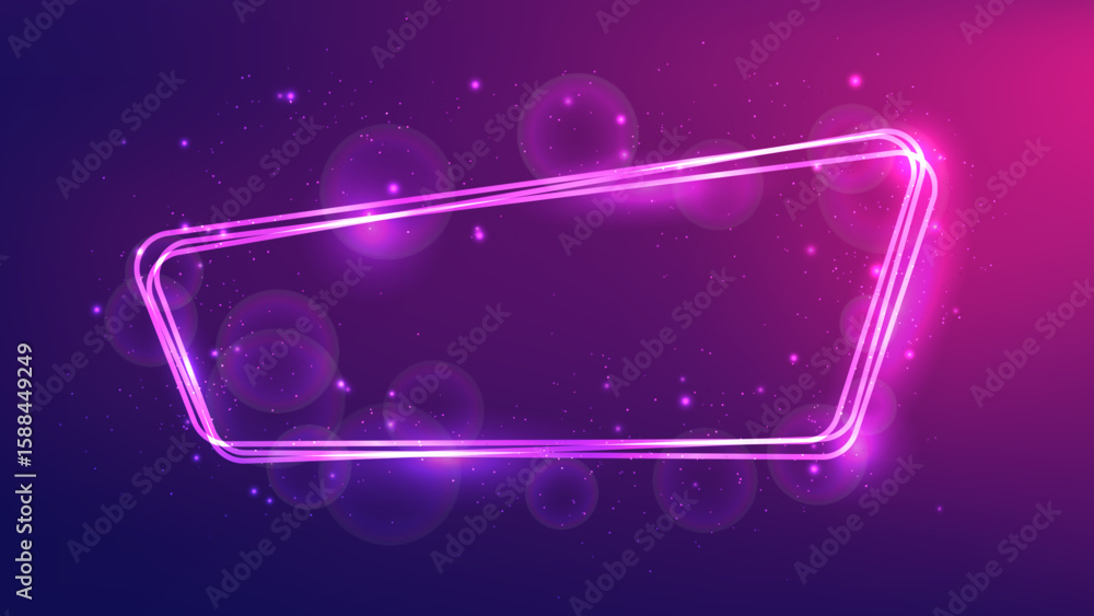 Poster neon rounded frame with shining effects and sparkles