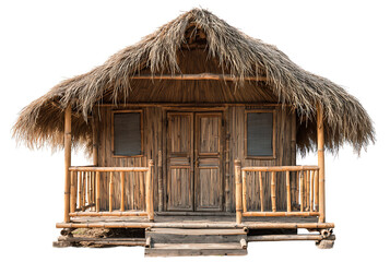 A small thatched hut isolated on white background stands alone