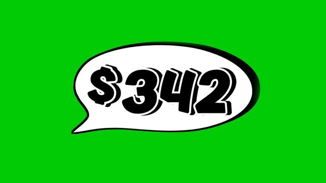 Animation price tag $342 in a speech bubble green screen. Perfect for sales, ads, or promo videos. Easy to use and customize in your projects video element
