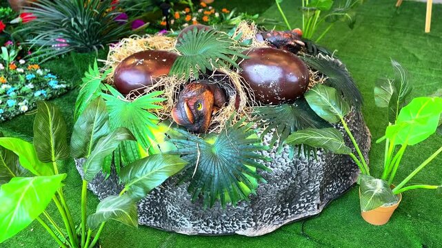 Realistic baby dinos emerging from eggs in a vivid jungle nest&mdash;great for kids&rsquo; content, education, or fantasy visuals.