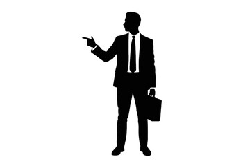 Obraz premium Businessman pointing with briefcase suit