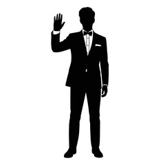 Obraz premium Businessman raising hand silhouette suit