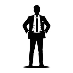 Confident Businessman Standing Hands On Hips silhouette