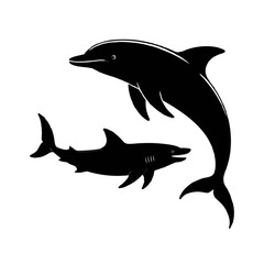 Fototapeta premium Dolphin and Shark Swimming Together marine life ocean