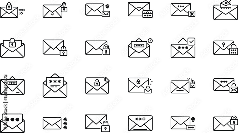Poster collection of envelope and email icons representing security privacy protection and data encryption