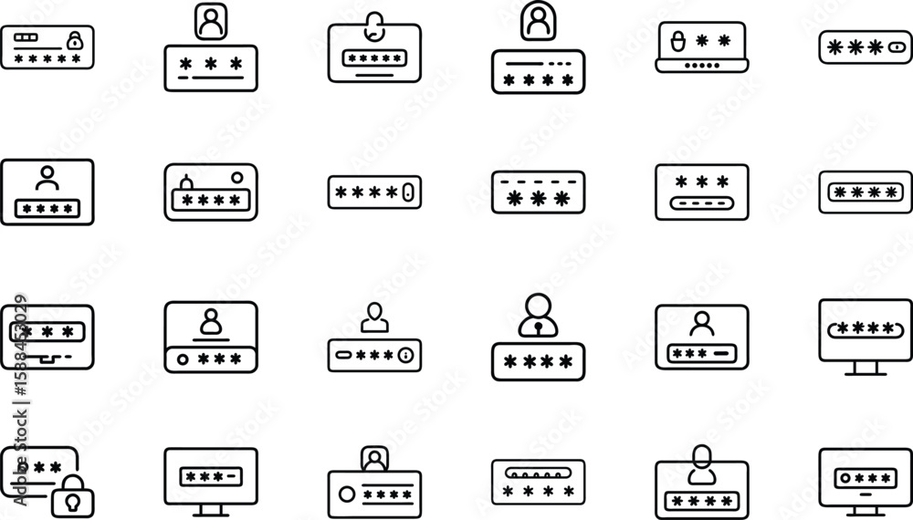 Poster collection of password icons representing security and protection for user authentication and access