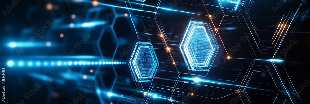 Aufkleber intricate blue interconnections seamless networks and dynamic hexagons in a futuristic design