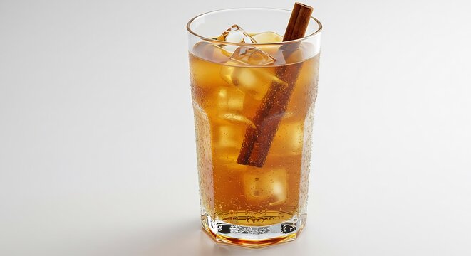 爽やかシナモン香るアイスティー 輝く氷と琥珀色 This translates roughly to: Refreshing cinnamon-scented iced tea Shining ice and amber color This stays within the character limit and uses descriptive adjectives and verbs.