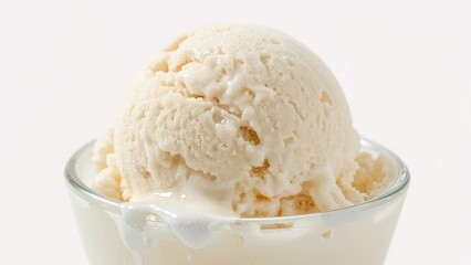 Delicious vanilla ice cream scoop in glass bowl on white background