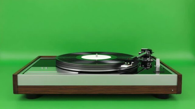 Rotating Turntable with Spinning Record | Isolated on Green Screen, Chroma Key for Music Videos