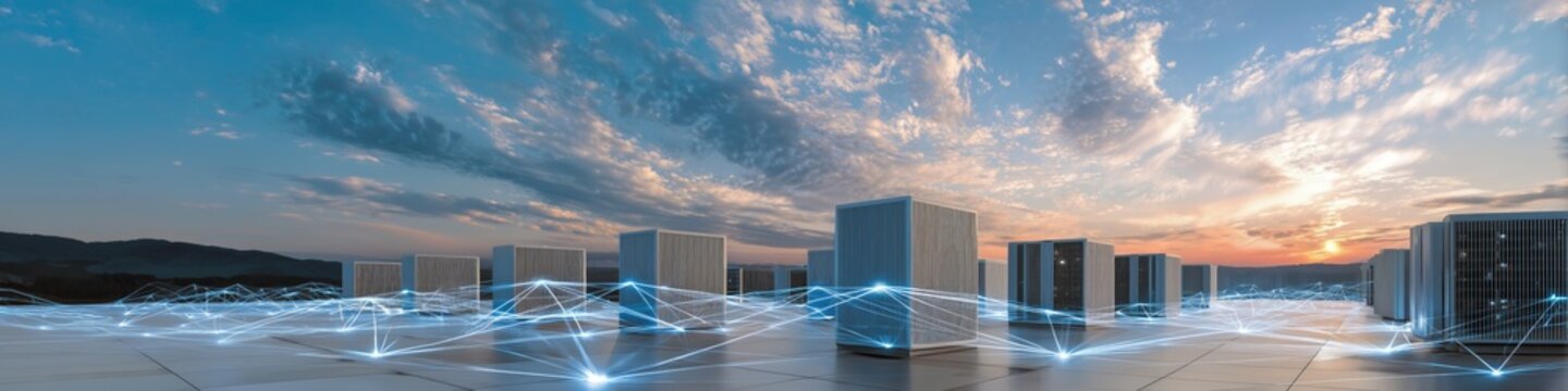 abstract ai data center landscape with connecting light bridges