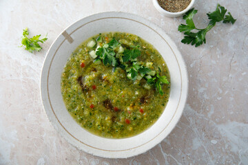 Healthy green gazpacho with chili