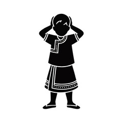 Fototapeta premium Person covering ears with hands silhouette child