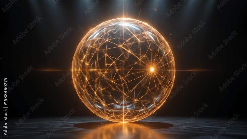 Poster abstract glowing sphere with network connection on dark background animation footage