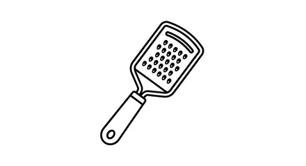 Simple line art icon of a hand grater, clean kitchen utensil design, clean white background