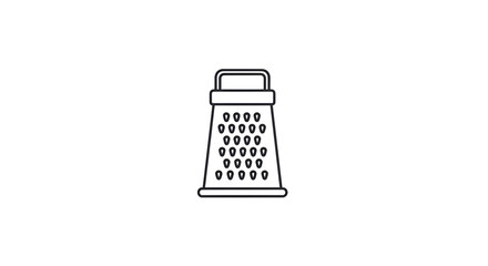 Simple line art icon of centered a grater, clean kitchen utensil design, clean white background