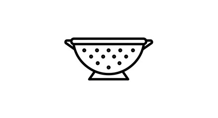 Minimalist icon of a colander with small holes and simple thick outlines, clean white background