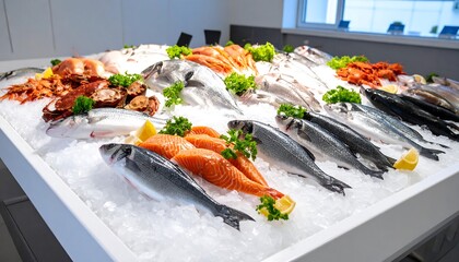 Fresh seafood display on ice (1)
