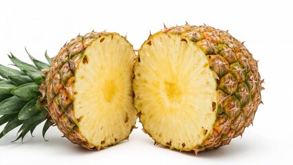 Freshly sliced pineapple on white background highlighting vibrant tropical essence