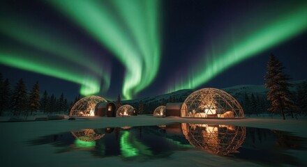 Northern Lights Over a Glass Igloo Village in Finnish Lapland