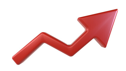 成長や上昇を表す右肩上がりの赤い矢印の3Dイラスト

