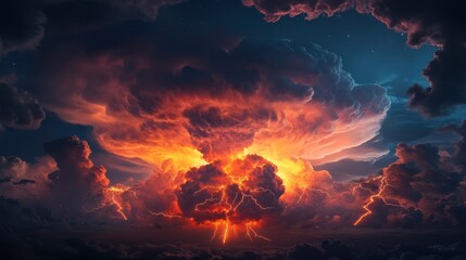 Fiery Inferno: A Dramatic Lightning Storm Over the Night Sky