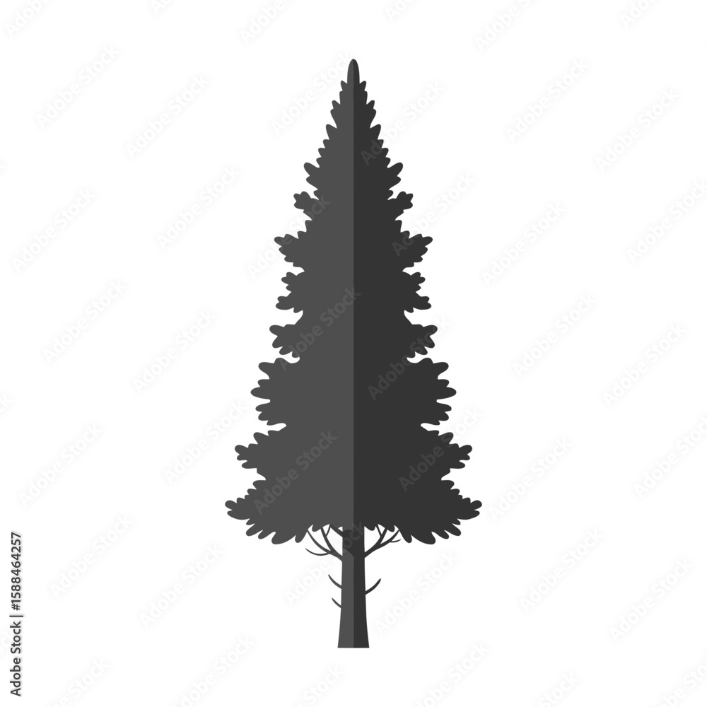 Poster stylized grayscale illustration of a fir tree with triangular shape, concept for architecture design