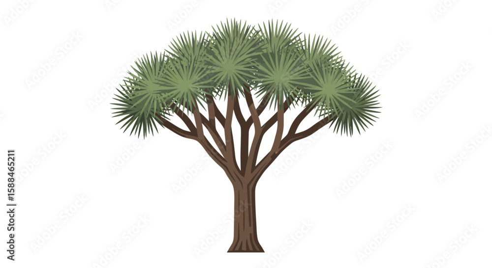 Poster illustration of a joshua tree with detailed foliage and a sturdy trunk, concept for architecture des