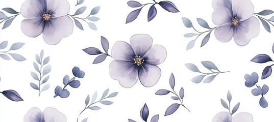 Fototapeta premium Delicate Watercolor Blooms Soft Plum Petals and Ethereal Leaves Creating a Gentle Pastoral Texture