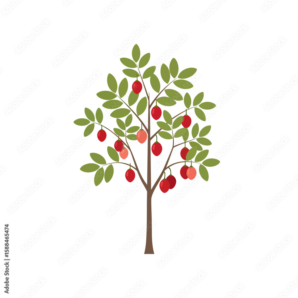 Poster vector illustration of a tree with red fruits and green leaves, concept for architecture design land
