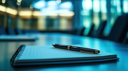 Meeting Prep: A Notebook and Pen on a Conference Table