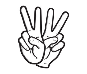 Obraz premium Hand showing peace sign – vector illustration in black and white.