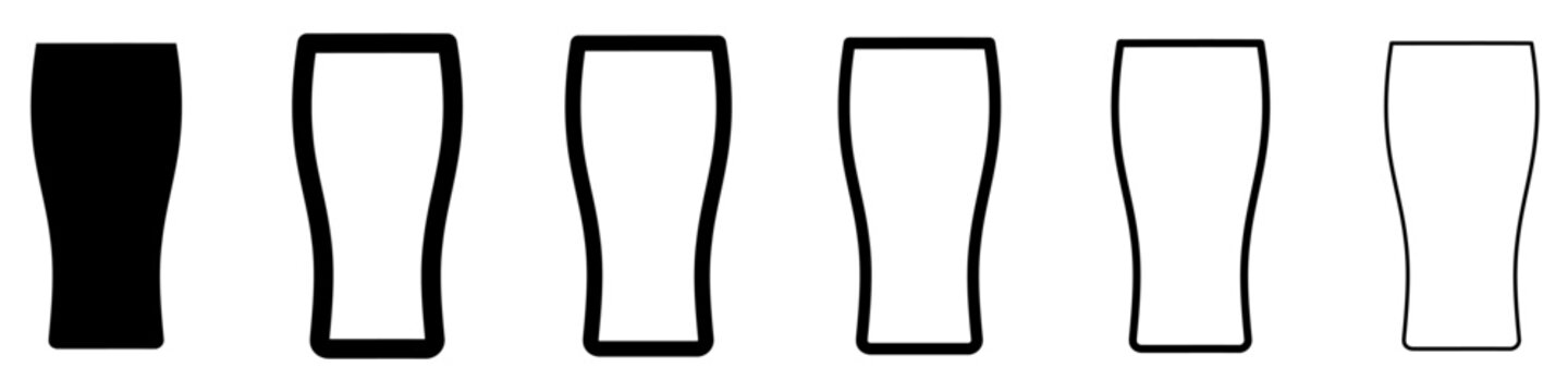 Set of black silhouettes and outlines of beer glasses. Vector illustration.